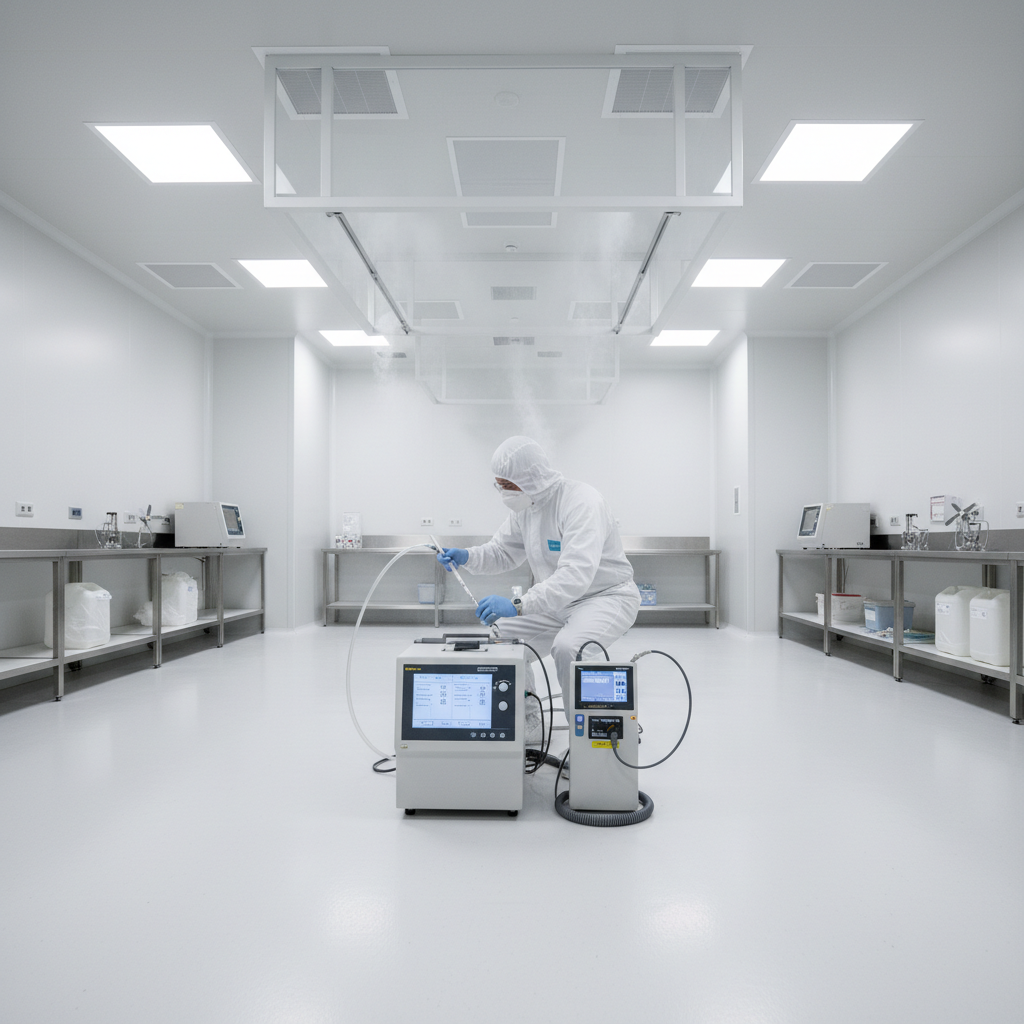 Cleanroom validation testing with particle counter and airflow measurement equipment