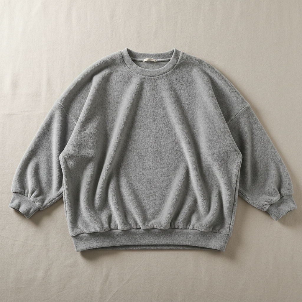Moletom cinza oversize dobrado em fundo claro minimalista