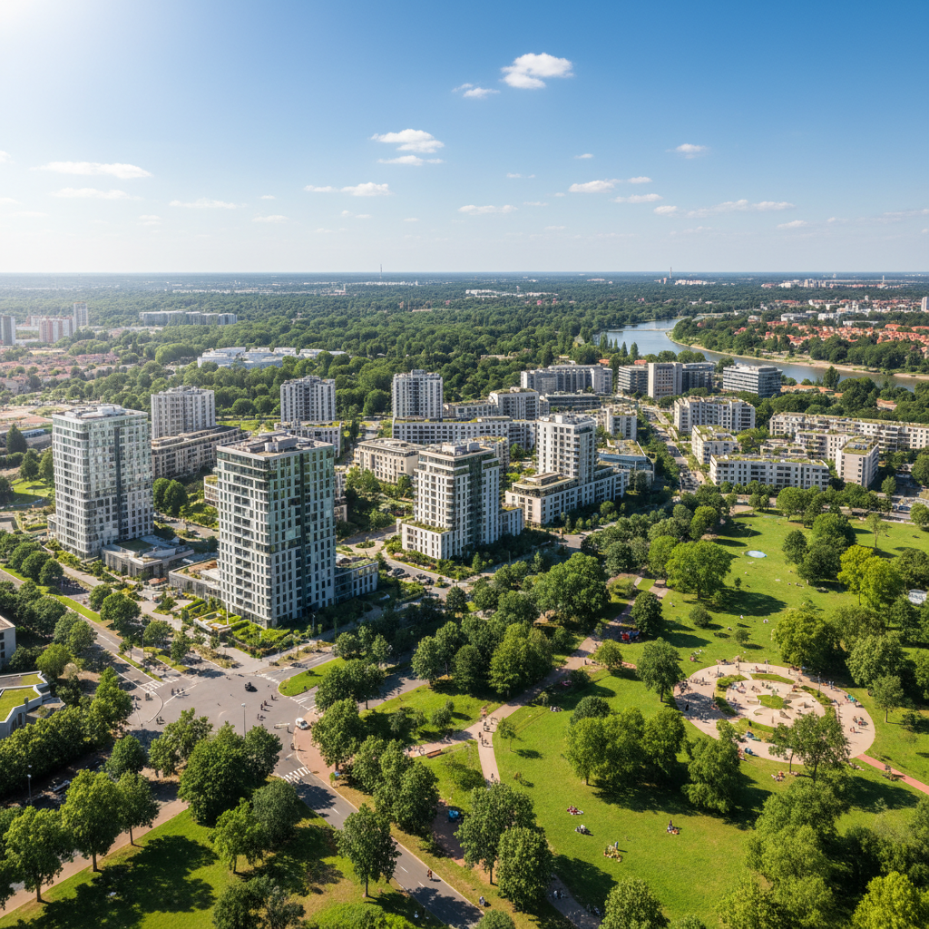Cité résidentielle de Hiré avec immeubles modernes et espaces verts
