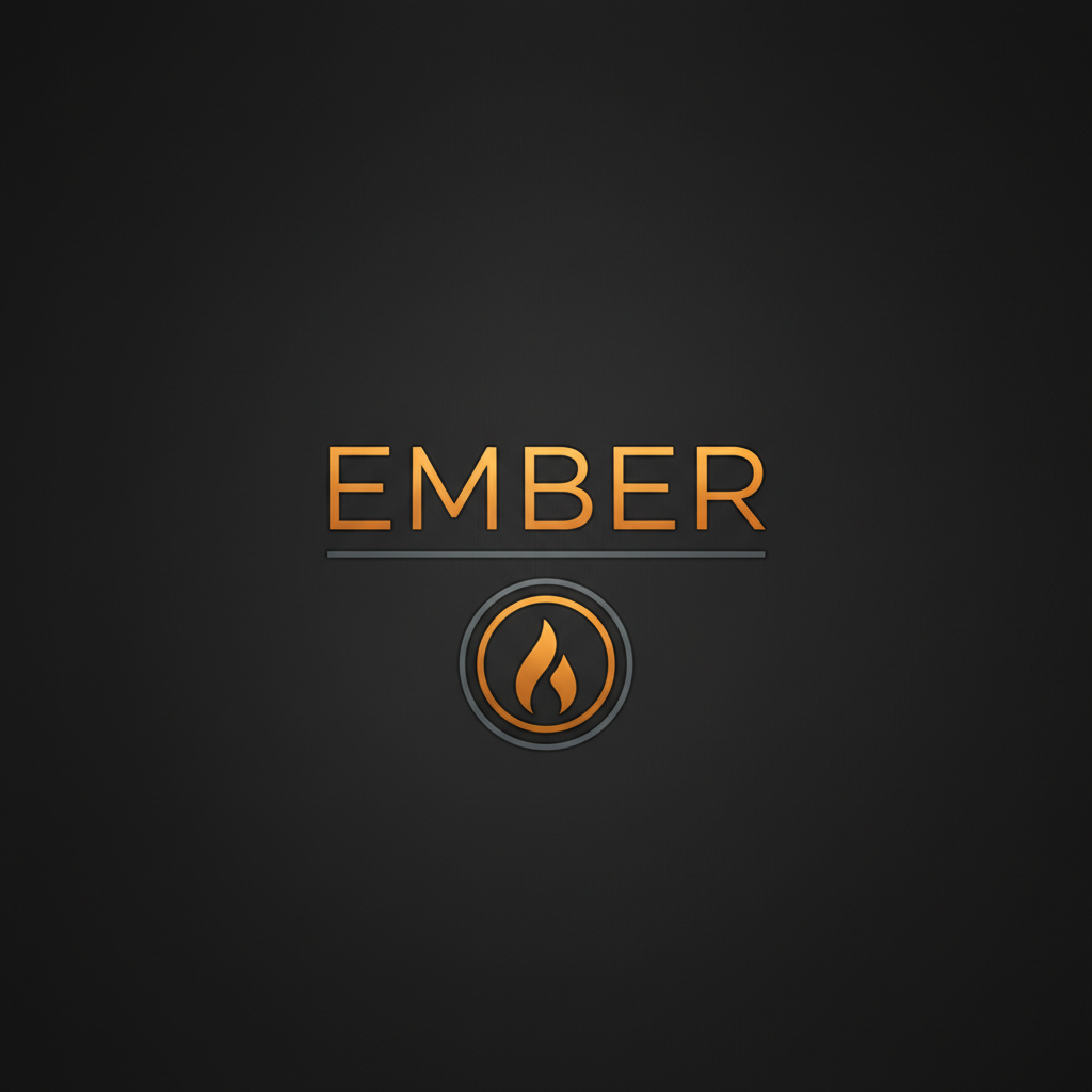 Minimalist brand identity design on dark background with warm amber typography and clean logo mark