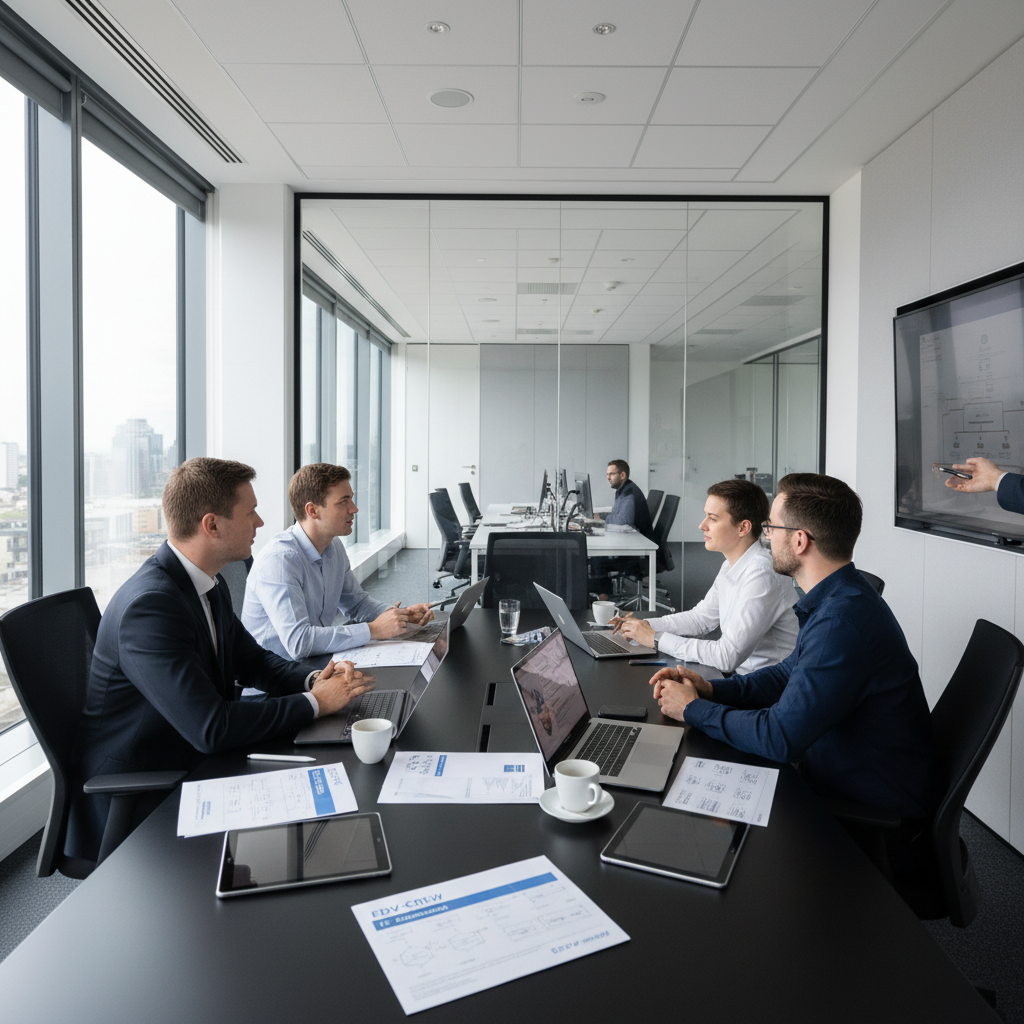 Professional business consultation meeting with technology experts discussing digital transformation strategies