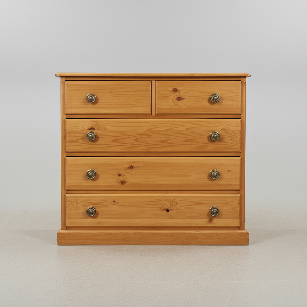 Walnut bedroom storage chest with multiple drawers, dark rich grain, contemporary bedroom
