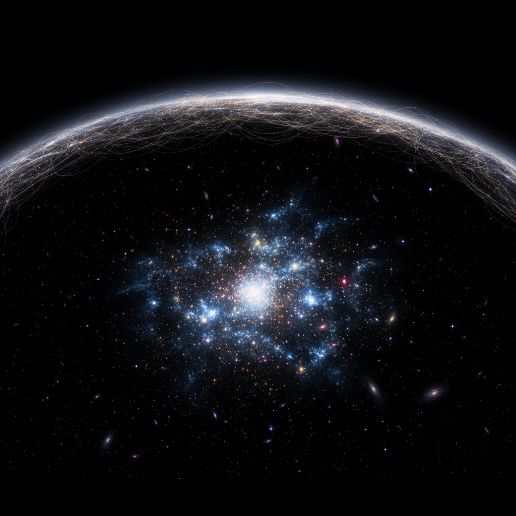 Deep space photography showing star clusters against a dark galaxy background