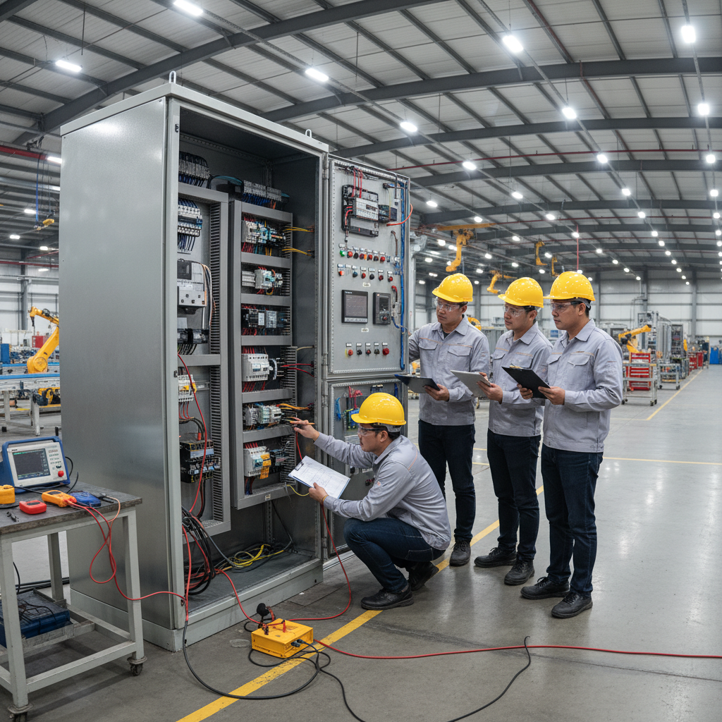 Engineers performing factory acceptance test on PCC panel
