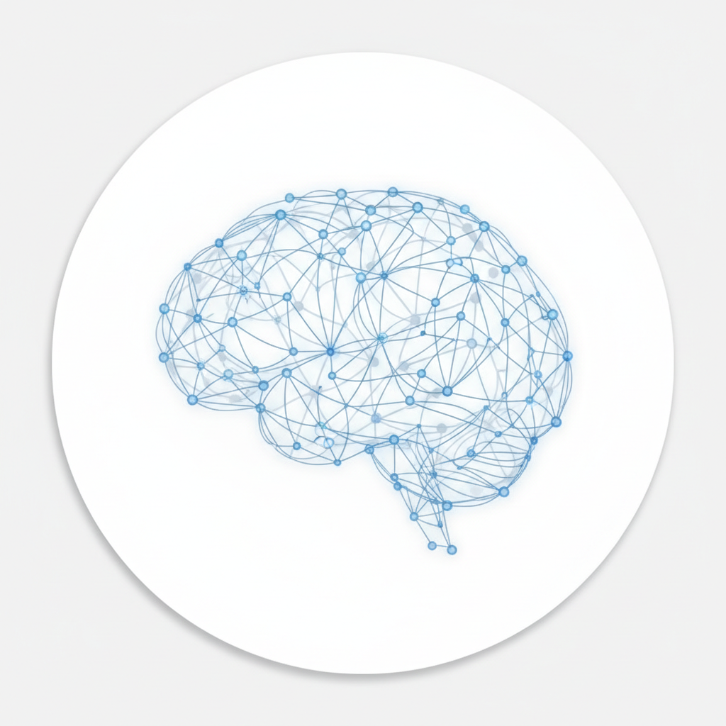 Abstract brain neural network visualization in blue and white tones