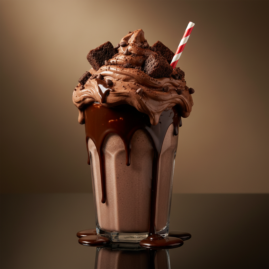 Chocolate Thickshake — Ultra-thick chocolate shake, warm food photography with rich colours
