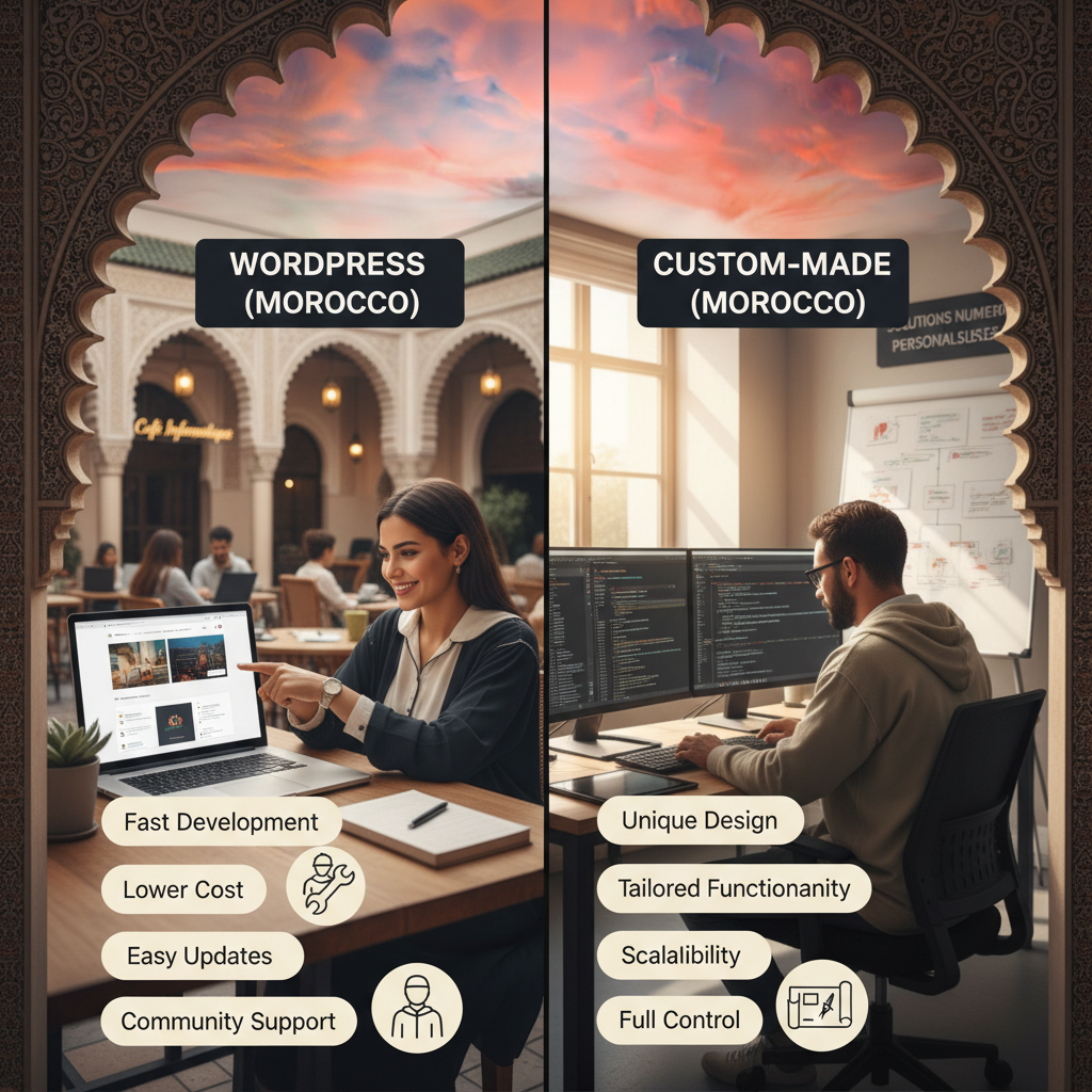 WordPress vs site sur-mesure Maroc - création site web entreprise marocaine comparatif développement