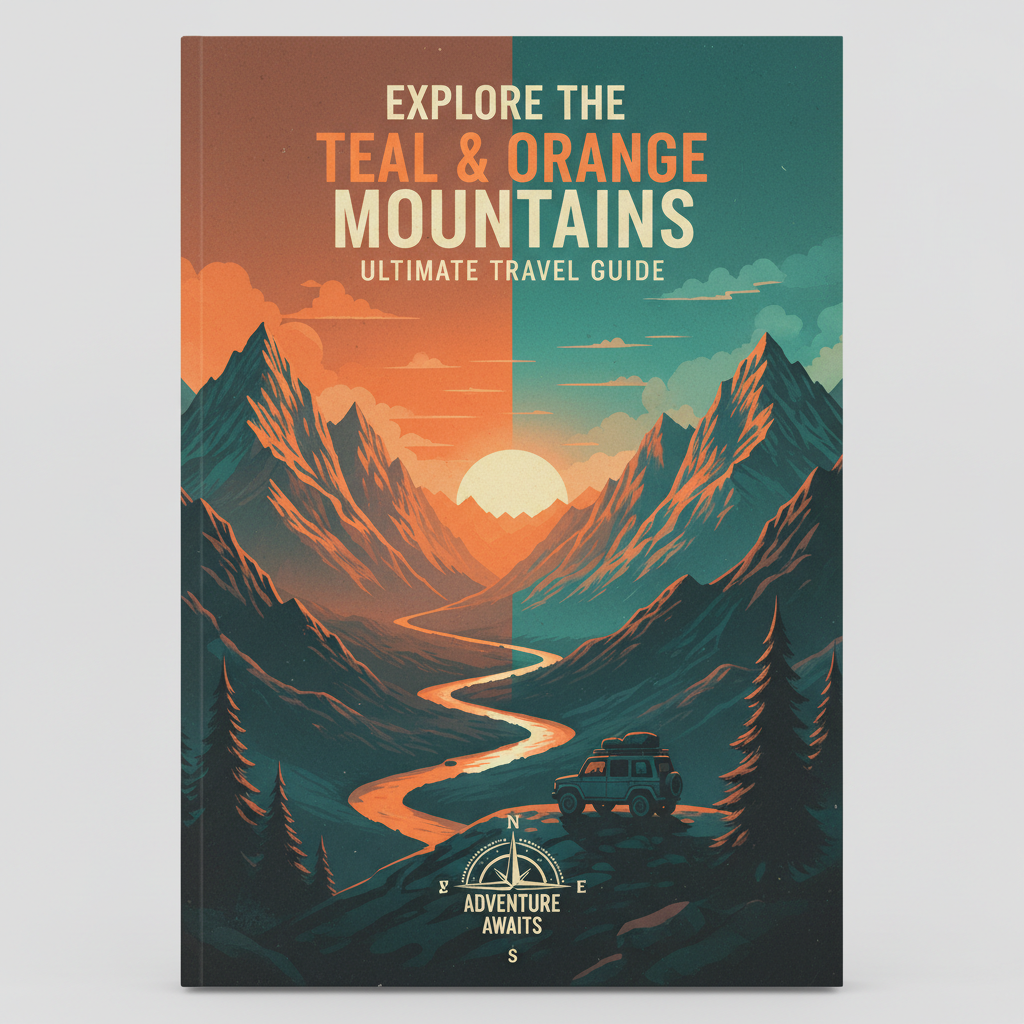 Dramatic mountain landscape with duotone orange and teal filter — travel guide board cover