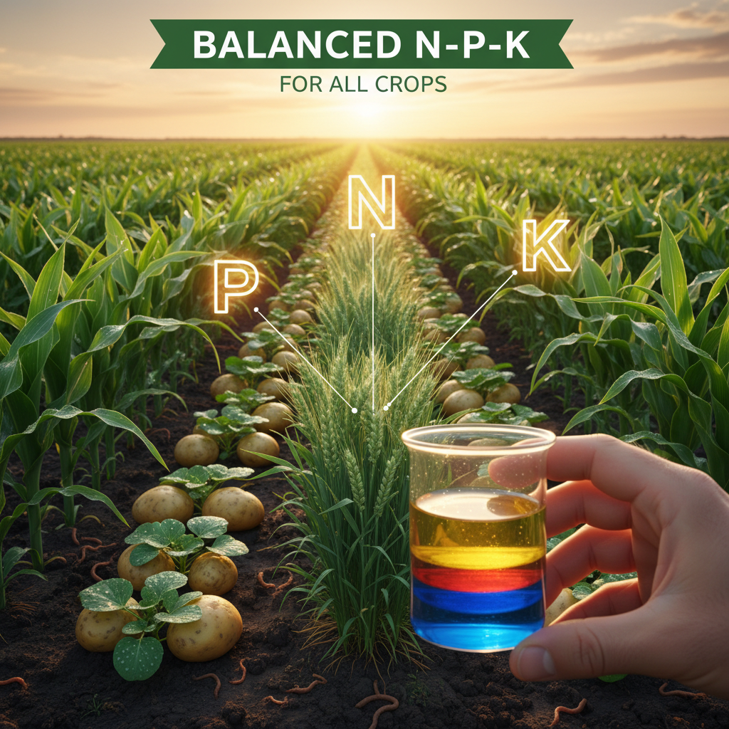 NPK fertilizer granules showing balanced nutrient composition for crops