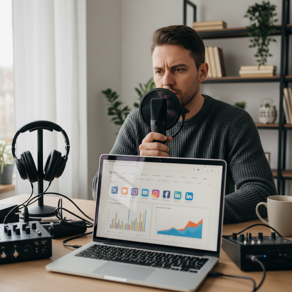 Filipino marketing strategist Ana Dela Cruz working on laptop with social media analytics displayed