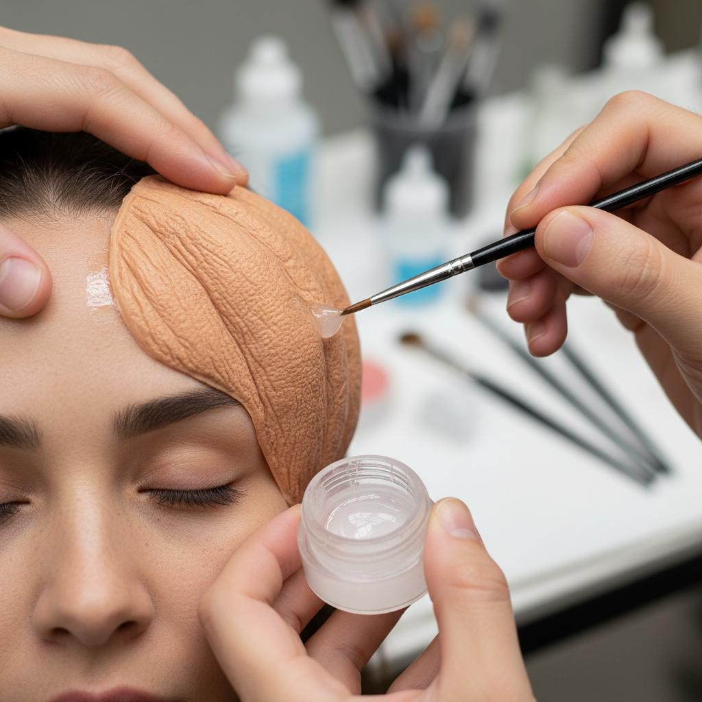 Applying silicone pumpkin prosthetic with Pros-Aide adhesive