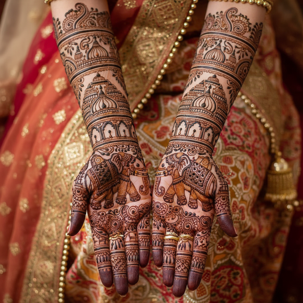 Rajasthani traditional mehndi pattern with peacock motif