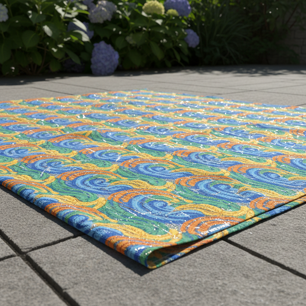 Bright outdoor fabric in direct sunlight showing UV stabilization treatment on vibrant colored textile