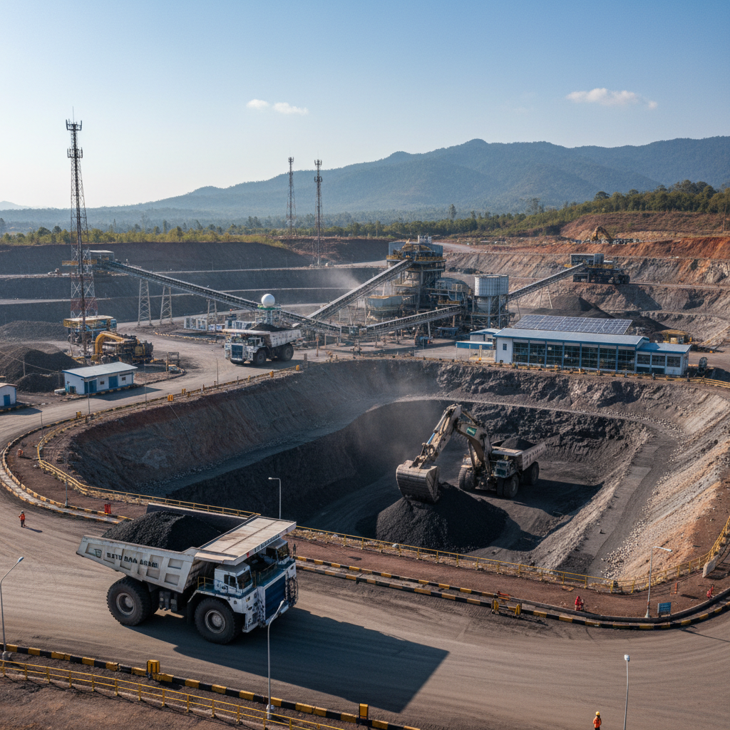 Large industrial axial fan array in underground mine tunnel showing primary ventilation infrastructure