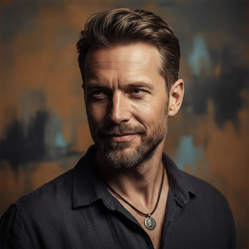 Actor headshot — man with artistic flair, dramatic shadows