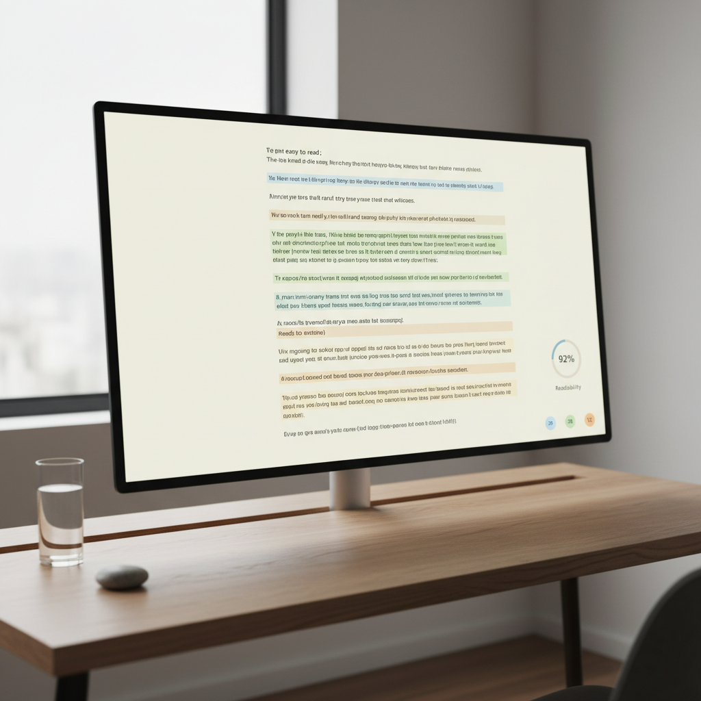 Clean minimalist writing editor with readability highlights