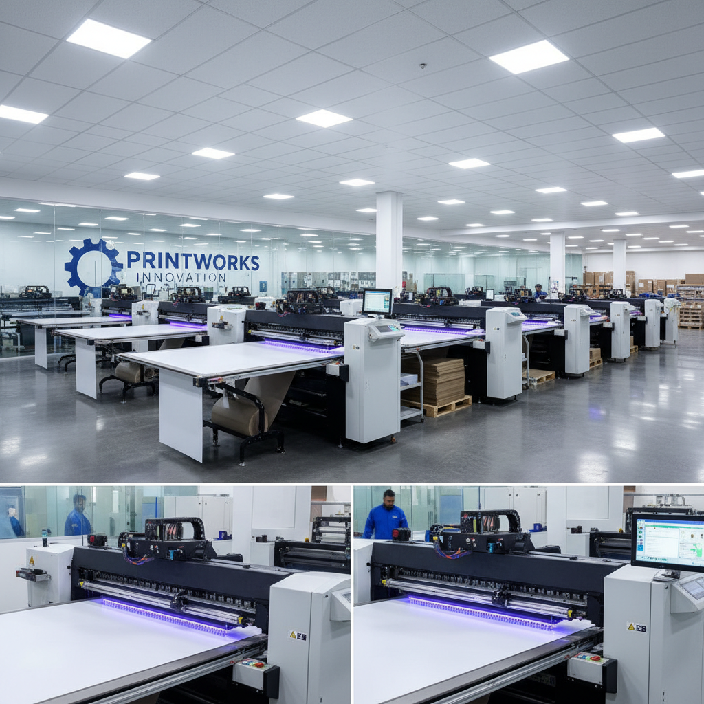 Digital printing machine in operation, professional printing facility, clean industrial environment