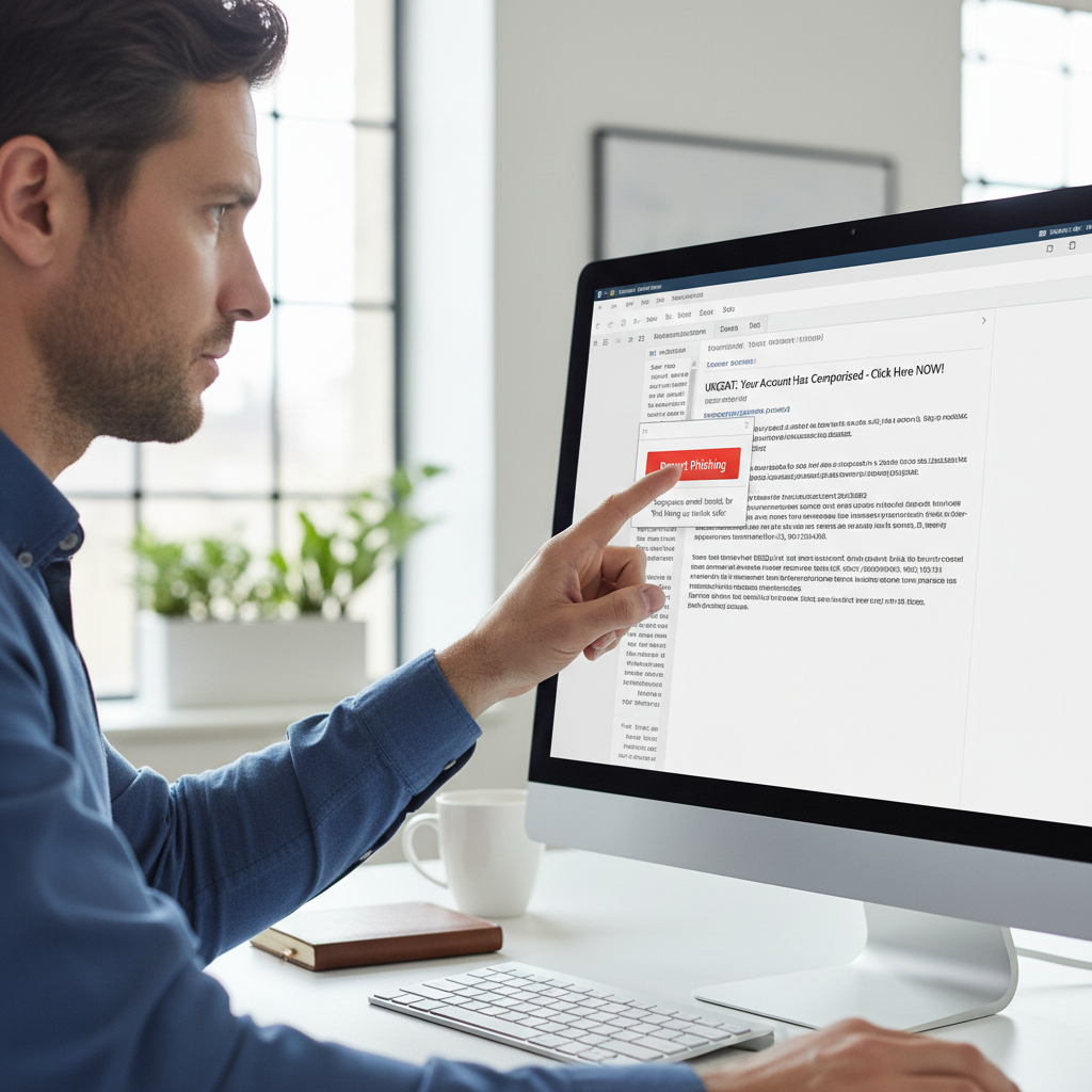 Office worker reporting a suspicious email using a one-click phishing report button in Outlook