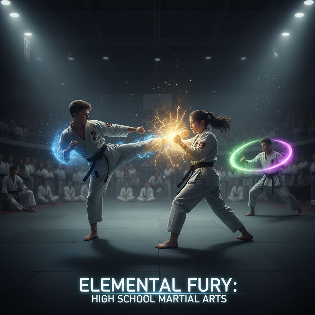 Two martial arts competitors facing off before match, bright tournament arena