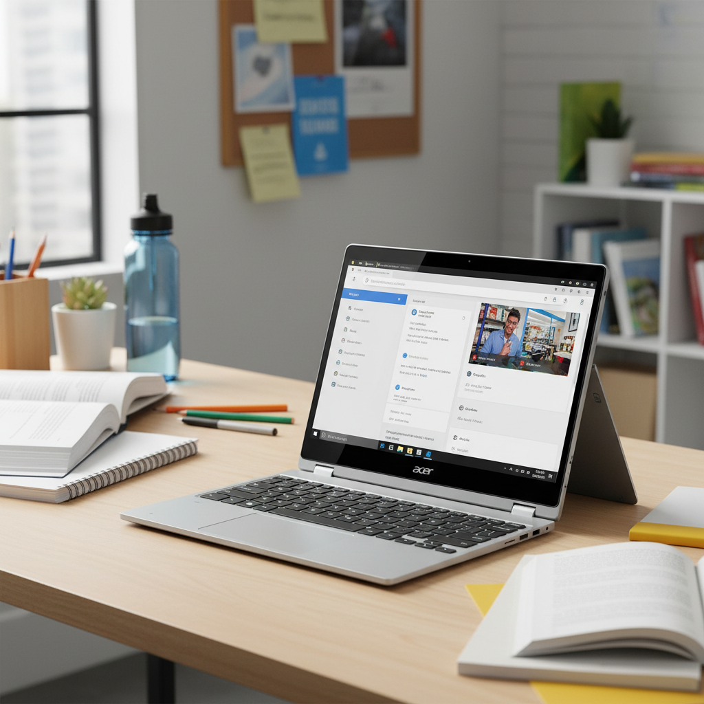 Acer Aspire 5 silver laptop open on desk, affordable student laptop