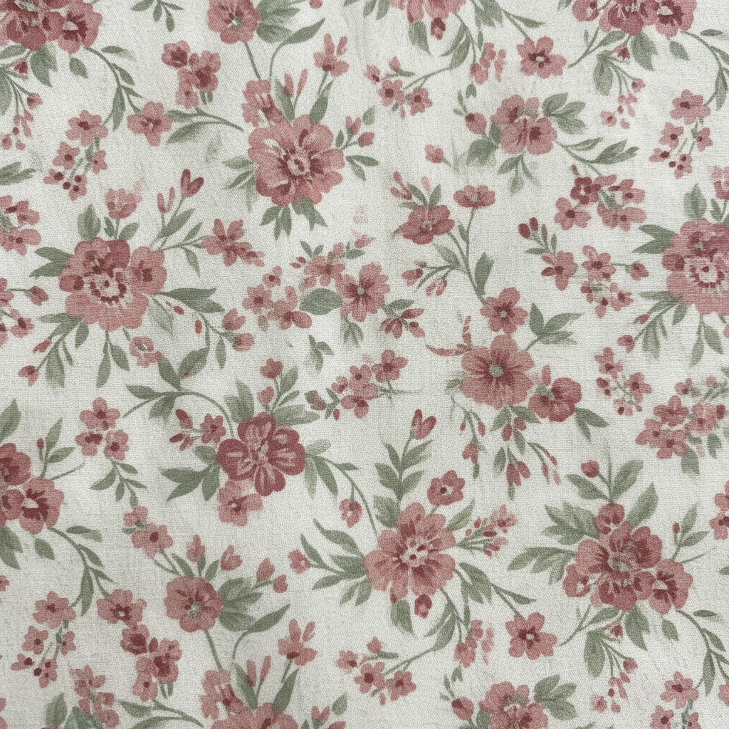 Dusty rose ditsy floral print on ivory with sage green leaves