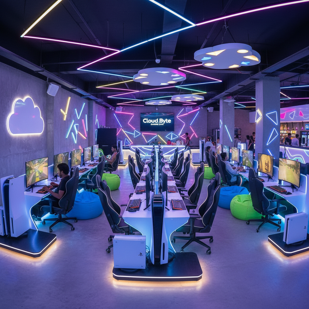 PS5 gaming lounge at Cloud Byte gaming café Kozhikode