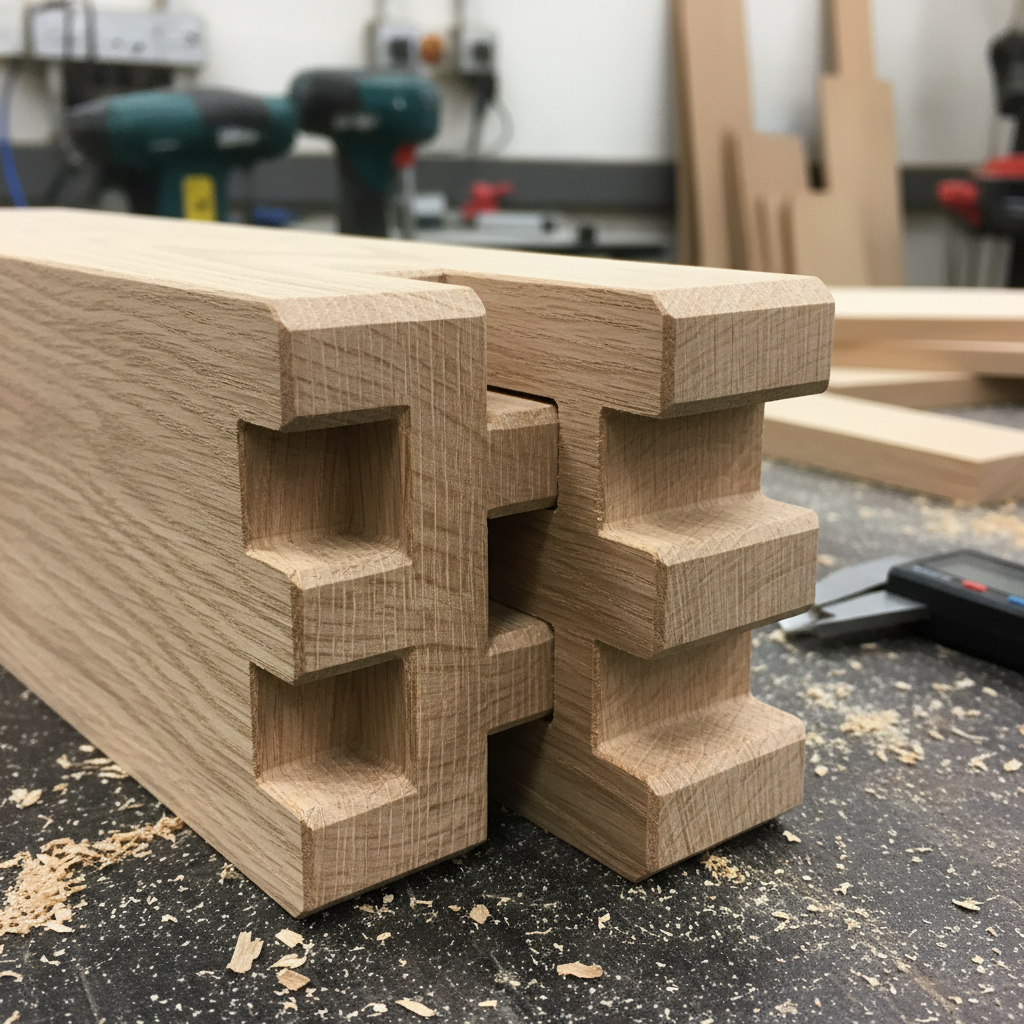 Close-up of intricate CNC carved wooden panel with geometric patterns in dark walnut finish, precision manufacturing