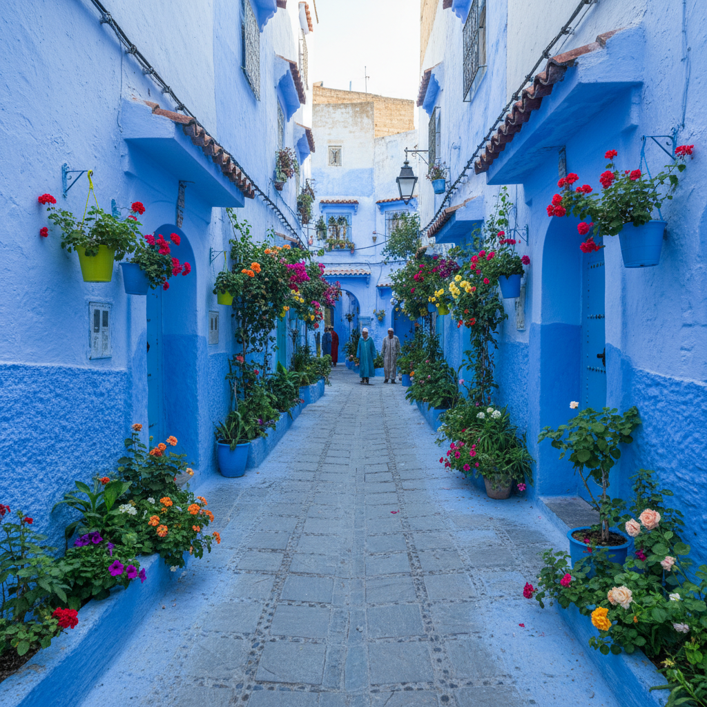 Niebieskie schody i ściany w medynie Chefchaouen