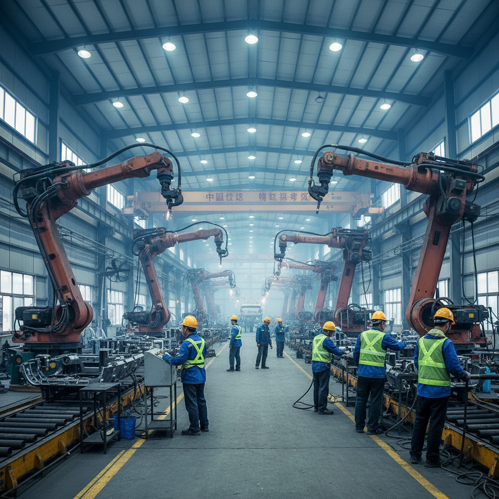 Chinese factory floor with manufacturing equipment and workers