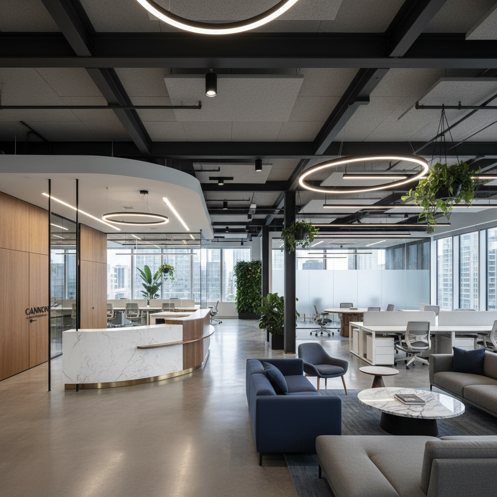 Renovated commercial interior with new flooring, fresh paint, and updated lighting in a South Boston office space