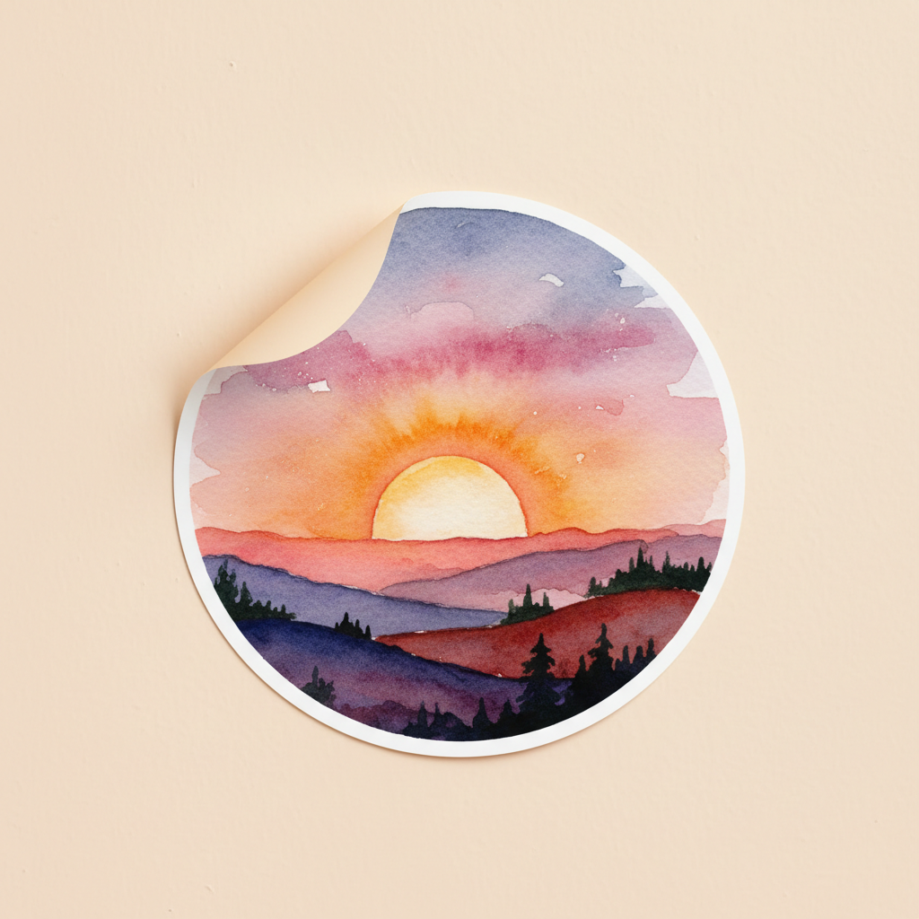 Luminous granulated watercolor sunset painting with vivid artist-grade pigments