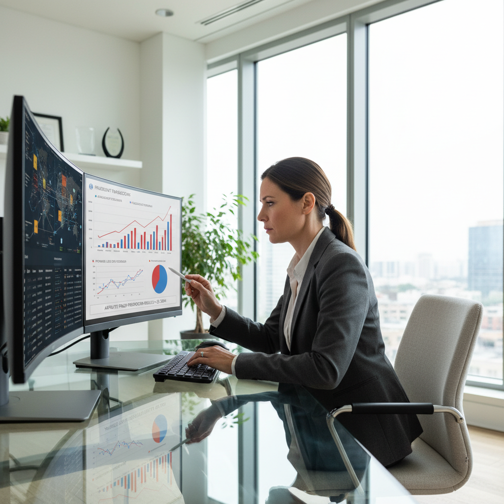 Gestionnaire de conciergerie travaillant sur ordinateur dans un bureau moderne