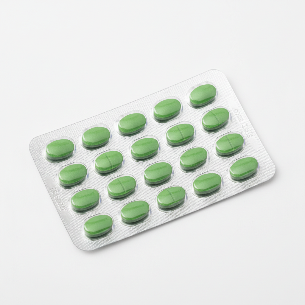 Alkemnim green tablet strip in blister packaging