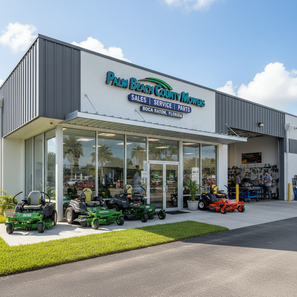 Palm Beach County Mowers service center showroom and repair shop in Boca Raton Florida