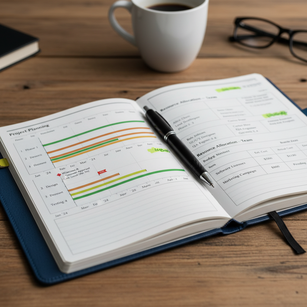 Implementation timeline planning template showing project management workflow