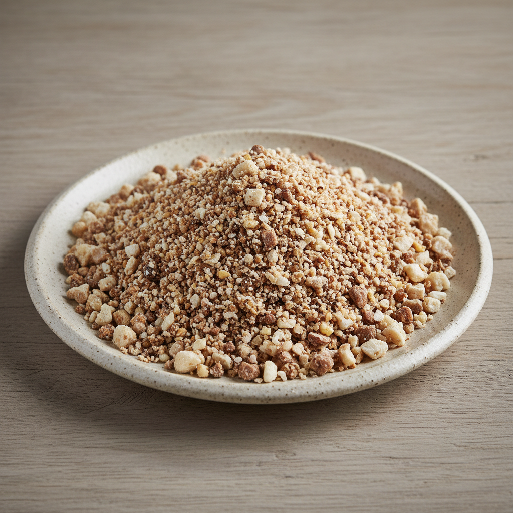 Brown and white corn and cassava mix on a ceramic plate, the key ingredients in authentic Ghanaian banku mix powder