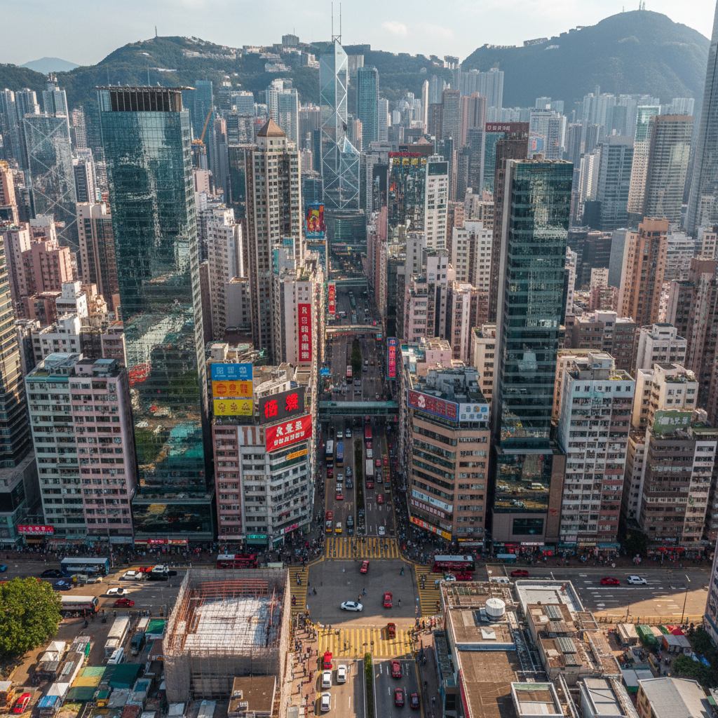 Aerial view of Causeway Bay Hong Kong district showing Hennessy Road area