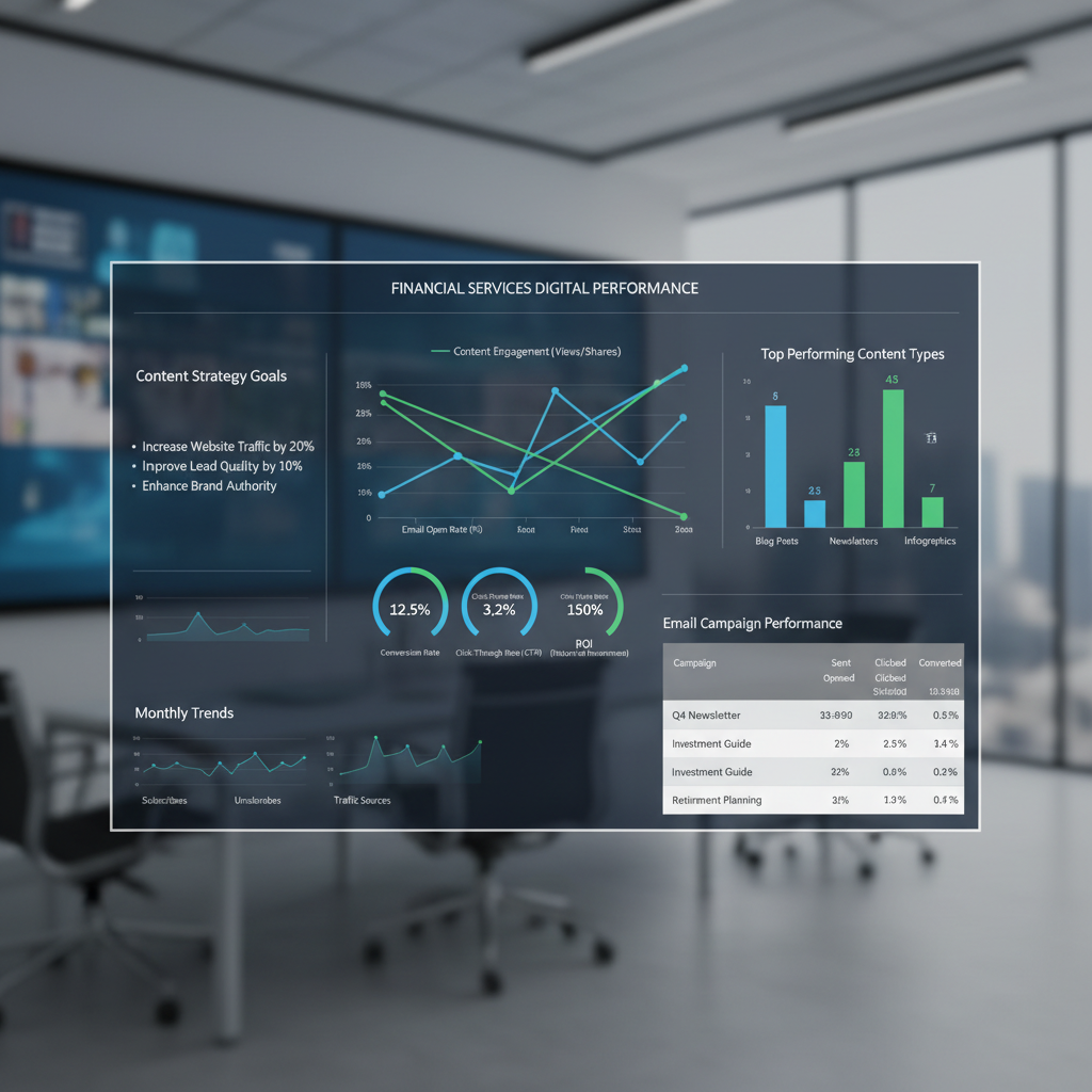 Financial services email marketing and content strategy performance dashboard