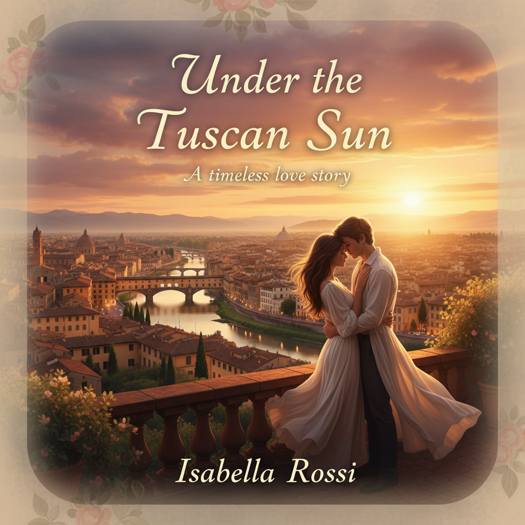 Portada romántica con vista nocturna de Florencia bajo luna llena