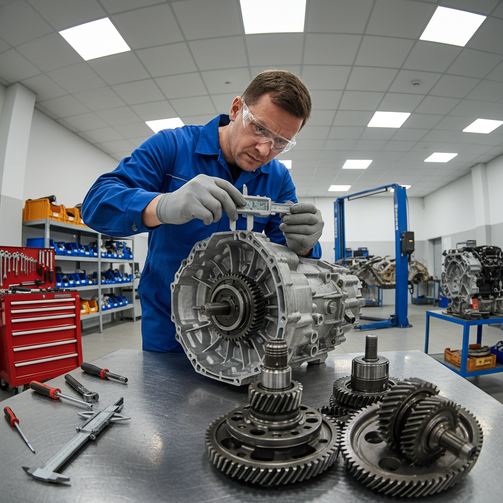 Mechanic working on transmission service in Phoenix auto repair shop