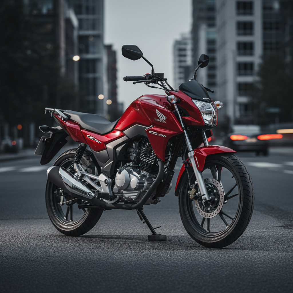 Honda CB190R street motorcycle on urban road, practical commuter, red and black color