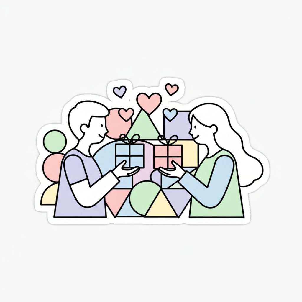 3D clay style card with cute couple figurines in soft colors