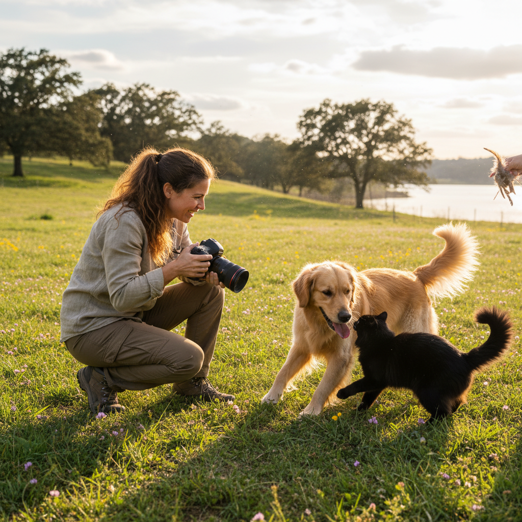 Photographer at work during a relaxed outdoor pet session