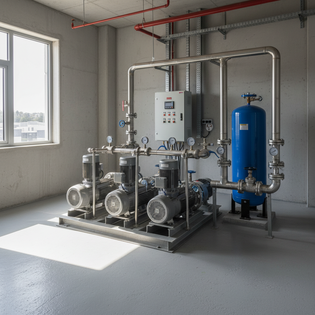 Modern water booster pump system installed in a Kenyan commercial building mechanical room