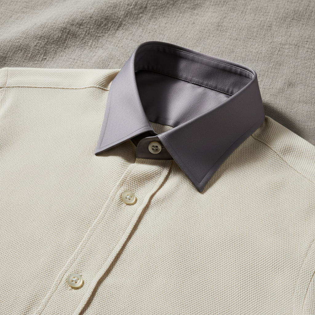 Bayou Heritage Polo collar detail close-up, classic polo collar construction, fine stitching