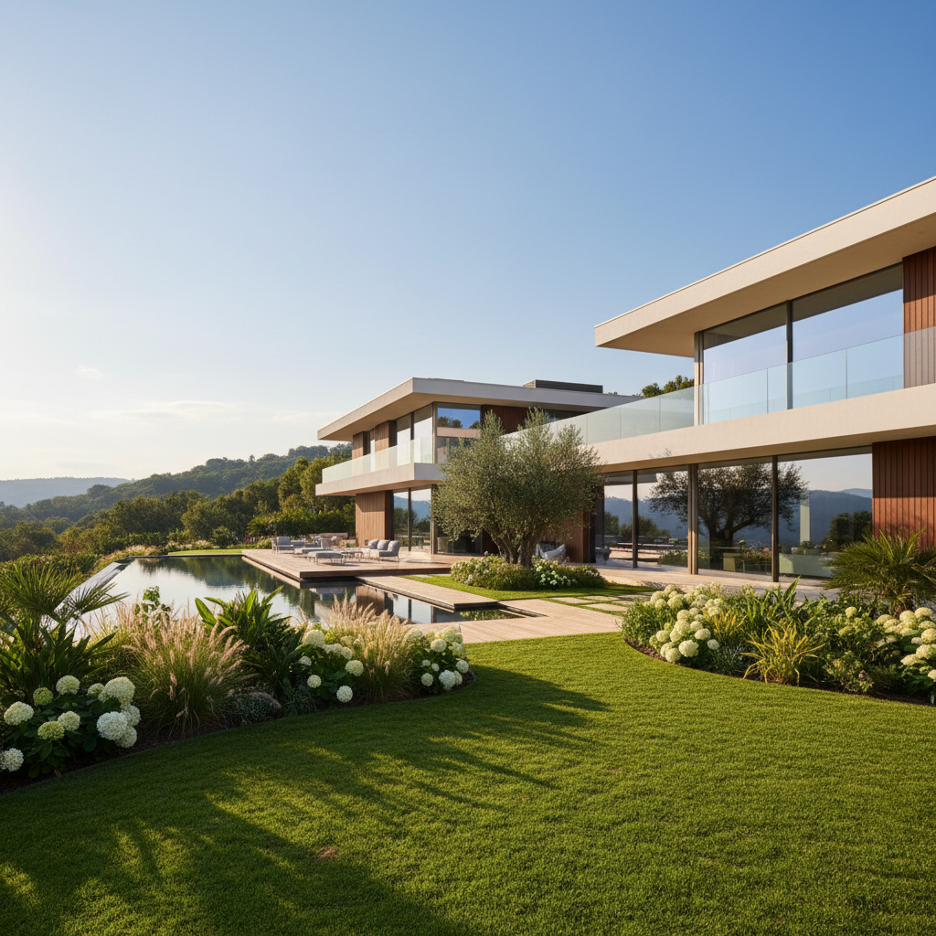 Beautiful modern South African home with clean architecture and lush garden — aspirational residential property