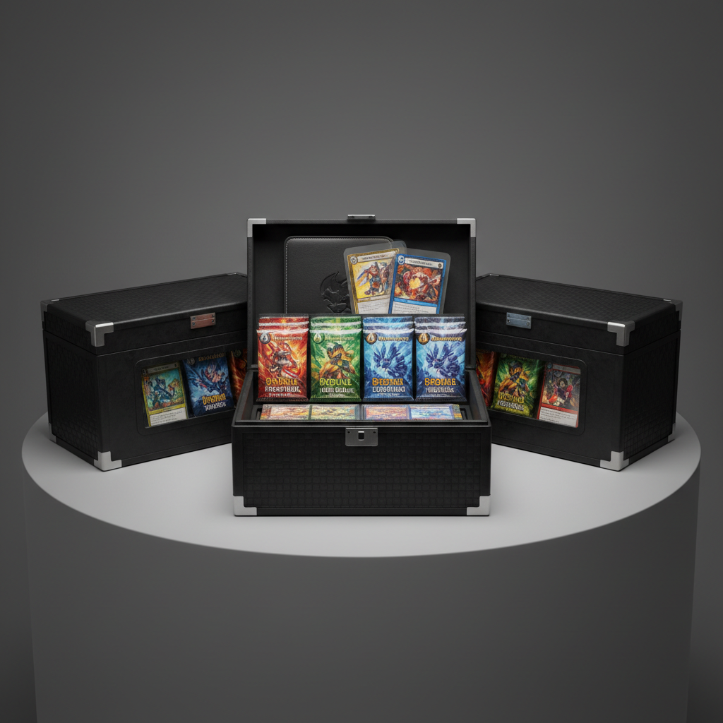 Black Ultra Pro deck box for trading cards on dark surface