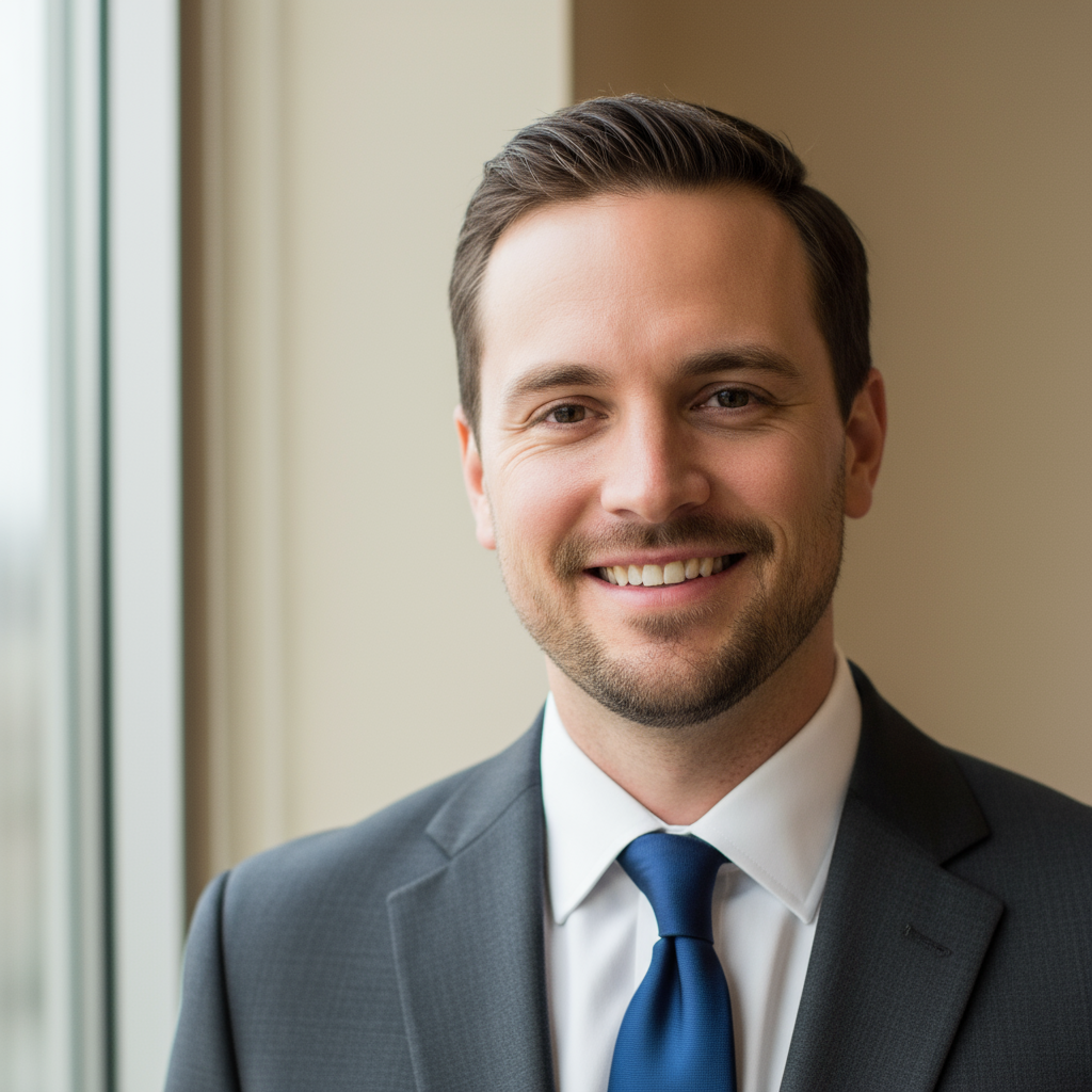 Professional male business executive in formal attire, neutral background, confident professional portrait