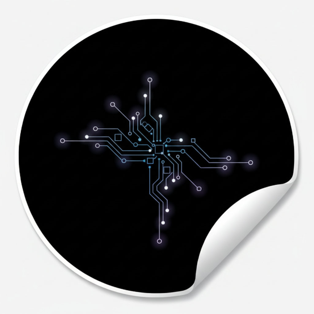 Abstract digital circuit pattern with glowing blue nodes on dark background representing processor architecture