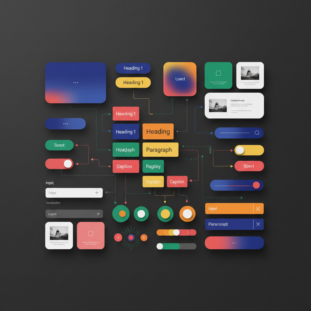 Clean UI interface components and design system elements on light background